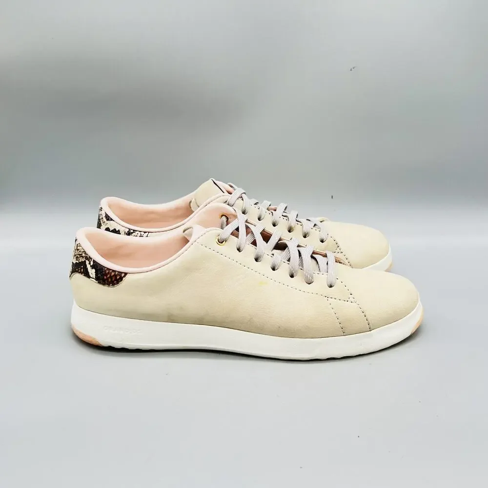 Cole Haan Shoes Womens 10 Beige Leather GrandPro Snake Print Sneakers Comfort